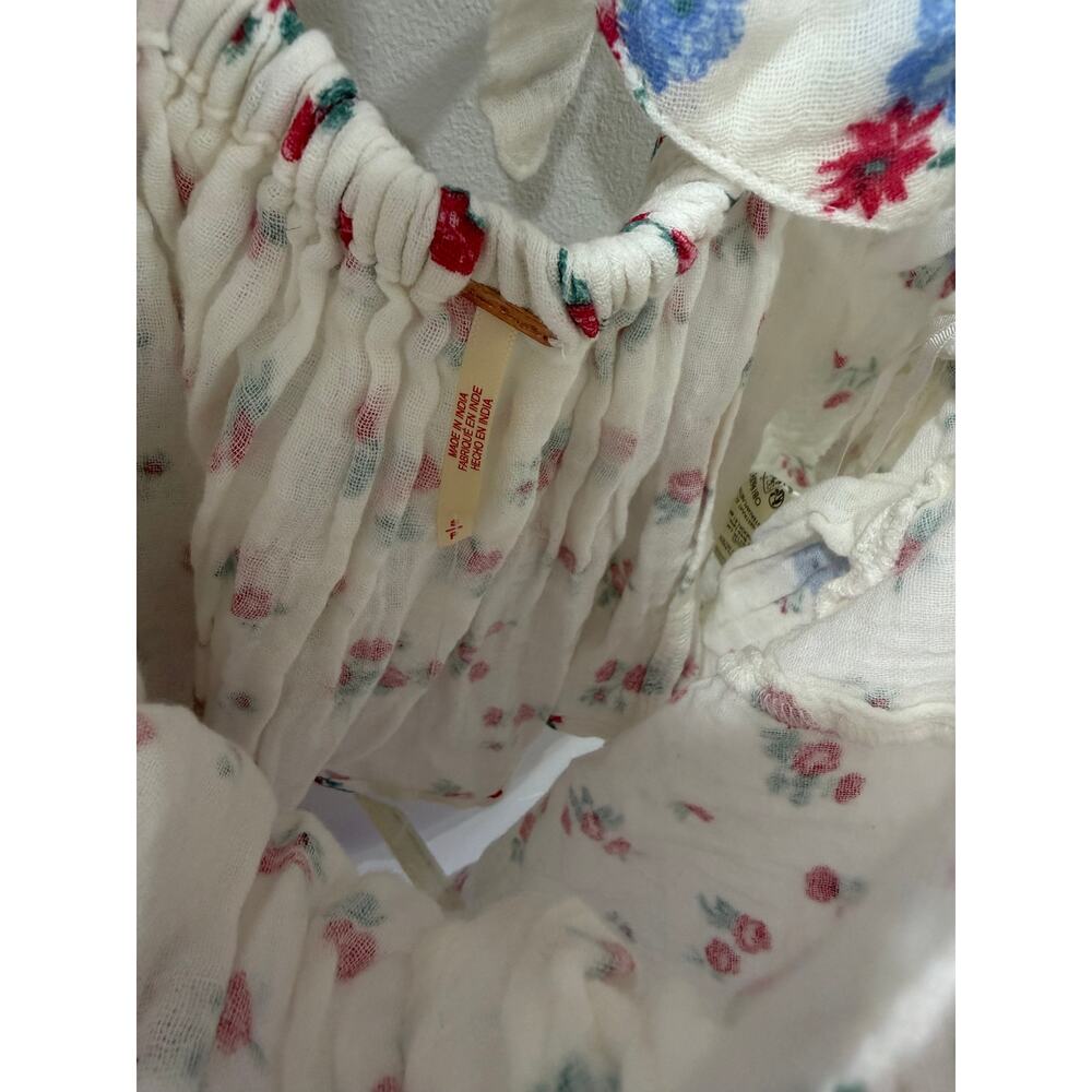 Free People Chloe Printed Top Sz Small  Floral Print Short Sleeve Tie Back Shirt - Picture 6 of 9